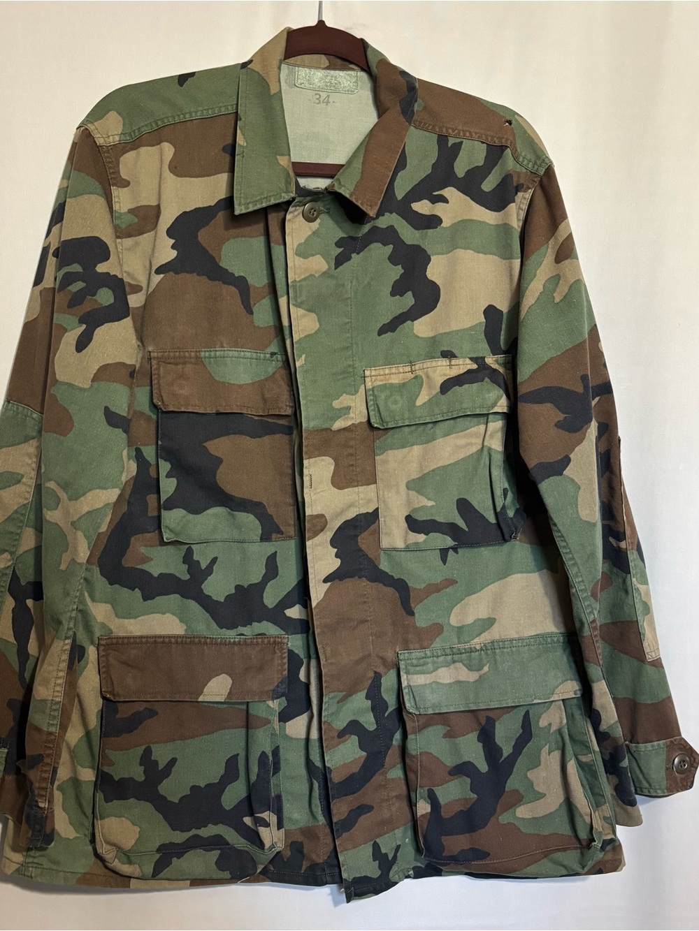 Men's Camouflage Long Sleeve Green Woodland Color Shirt size 34